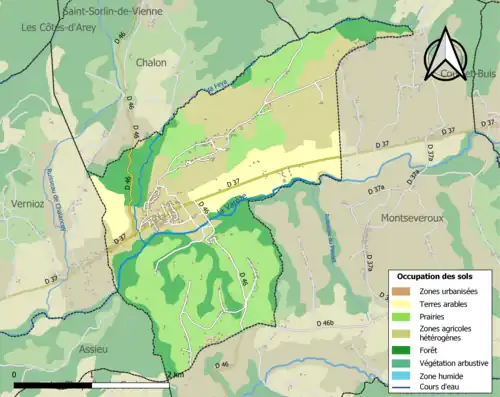 Carte en couleurs présentant l'occupation des sols.