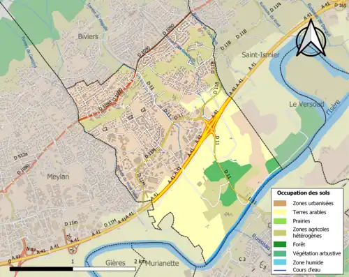 Carte en couleurs présentant l'occupation des sols.