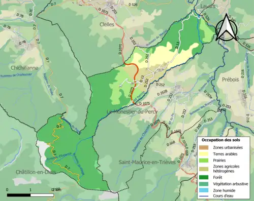 Carte en couleurs présentant l'occupation des sols.