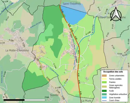 Carte en couleurs présentant l'occupation des sols.