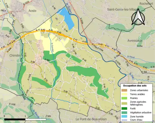 Carte en couleurs présentant l'occupation des sols.
