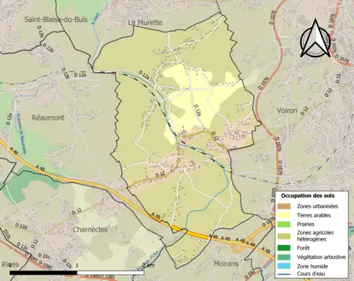 Carte en couleurs présentant l'occupation des sols.