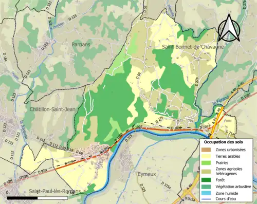 Carte en couleurs présentant l'occupation des sols.