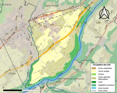 Carte en couleurs présentant l'occupation des sols.