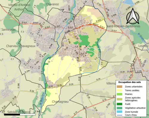 Carte en couleurs présentant l'occupation des sols.