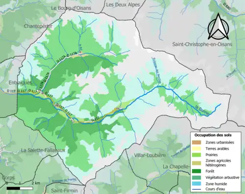 Carte en couleurs présentant l'occupation des sols.
