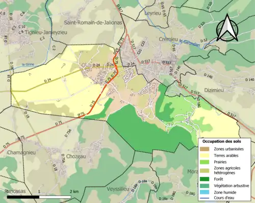 Carte en couleurs présentant l'occupation des sols.