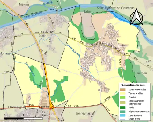 Carte en couleurs présentant l'occupation des sols.