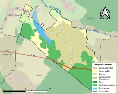 Carte en couleurs présentant l'occupation des sols.