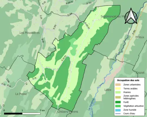 Carte en couleurs présentant l'occupation des sols.