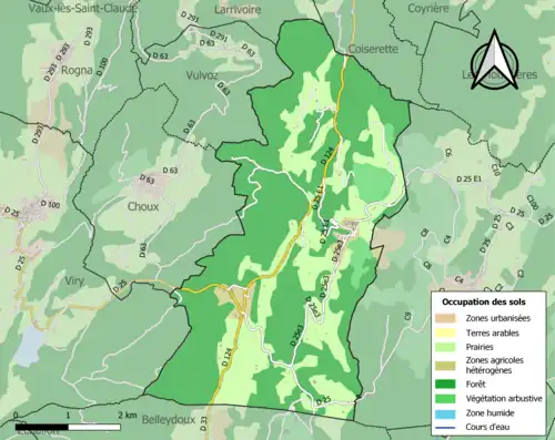 Carte en couleurs présentant l'occupation des sols.