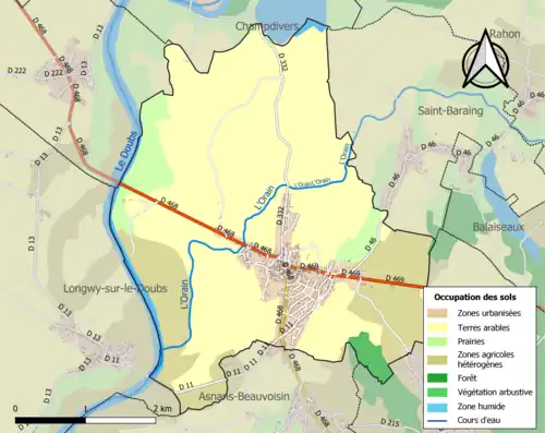 Carte en couleurs présentant l'occupation des sols.