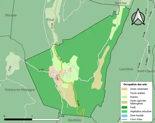 Carte en couleurs présentant l'occupation des sols.