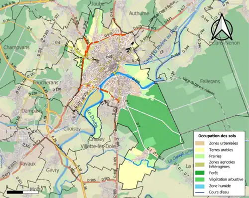 Carte en couleurs présentant l'occupation des sols.