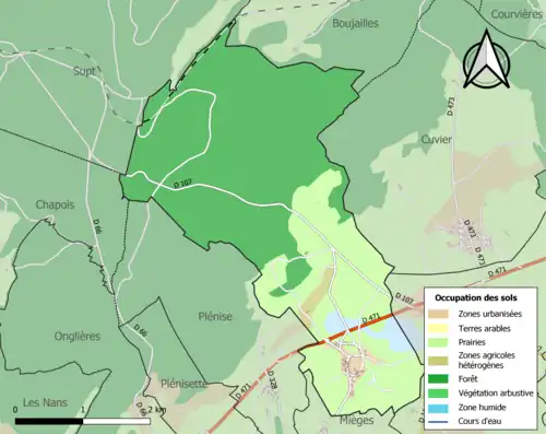 Carte en couleurs présentant l'occupation des sols.