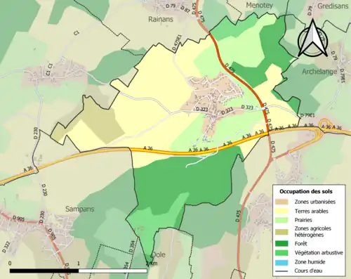 Carte en couleurs présentant l'occupation des sols.