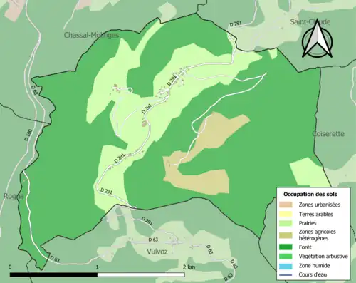 Carte en couleurs présentant l'occupation des sols.