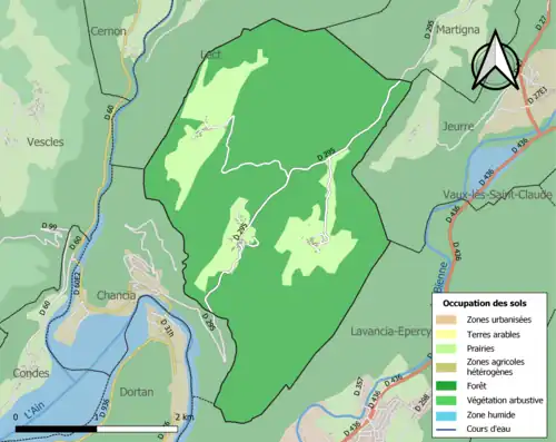 Carte en couleurs présentant l'occupation des sols.