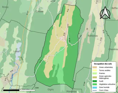 Carte en couleurs présentant l'occupation des sols.