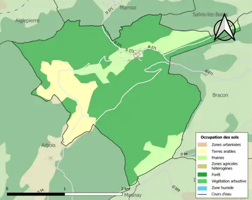 Carte en couleurs présentant l'occupation des sols.