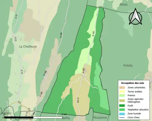 Carte en couleurs présentant l'occupation des sols.