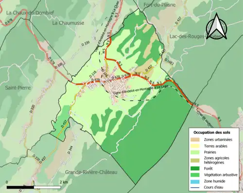 Carte en couleurs présentant l'occupation des sols.