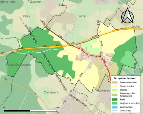Carte en couleurs présentant l'occupation des sols.