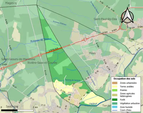 Carte en couleurs présentant l'occupation des sols.