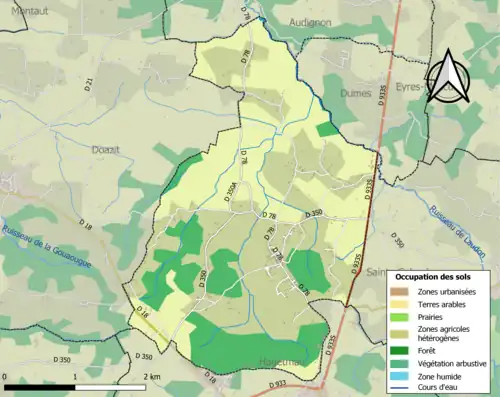 Carte en couleurs présentant l'occupation des sols.