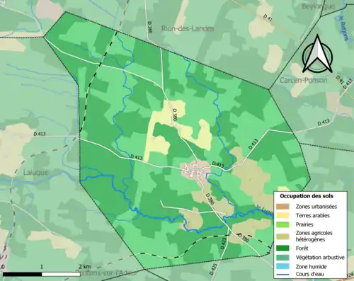 Carte en couleurs présentant l'occupation des sols.