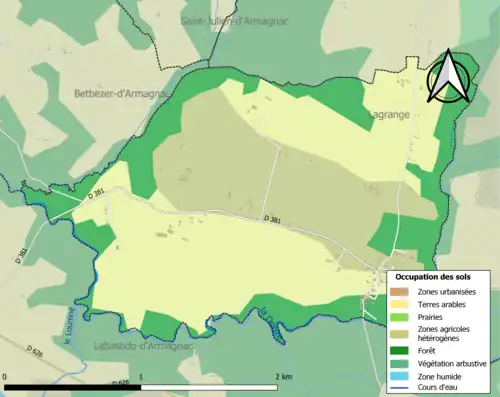 Carte en couleurs présentant l'occupation des sols.