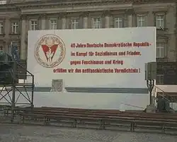 Annonce du 40e&nbsp;anniversaire de la RDA, septembre 1989.