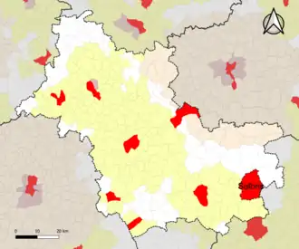 Localisation de l'aire d'attraction de Salbris dans le département de Loir-et-Cher.