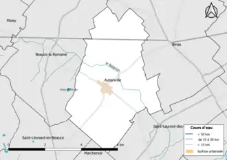 Carte en couleur présentantle réseau hydrographique de la commune