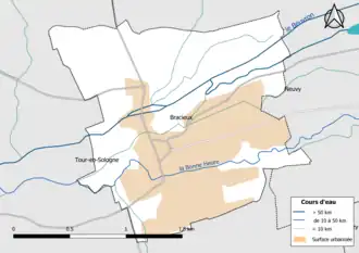Carte en couleur présentantle réseau hydrographique de la commune