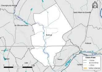 Carte en couleur présentantle réseau hydrographique de la commune