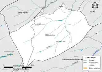 Carte en couleur présentantle réseau hydrographique de la commune