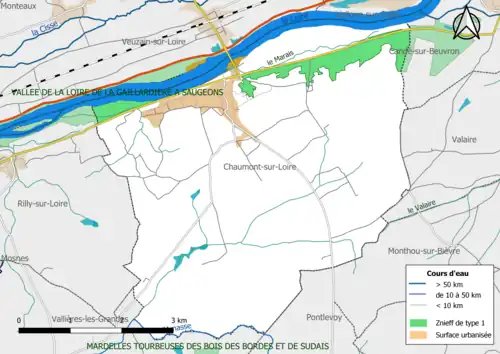 Carte des ZNIEFF de type 1 localisées dans la commune.