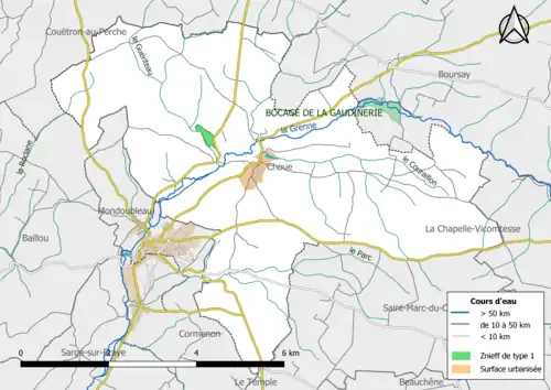 Carte des ZNIEFF de type 1 localisées dans la commune.