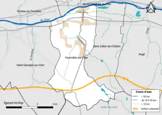 Carte en couleur présentantle réseau hydrographique de la commune