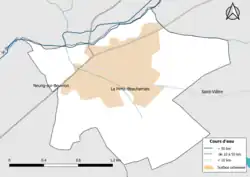 Carte en couleur présentantle réseau hydrographique de la commune