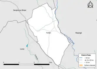 Carte en couleur présentantle réseau hydrographique de la commune