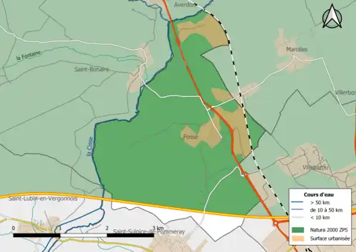 Carte de la zone Natura 2000 de type ZPS localisée dans la commune.