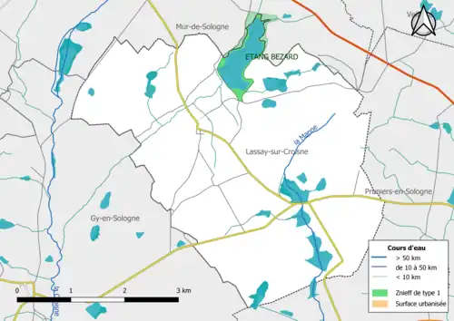 Carte des ZNIEFF de type 1 localisées dans la commune.