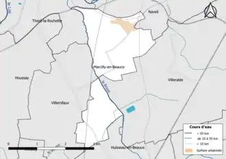 Carte en couleur présentantle réseau hydrographique de la commune
