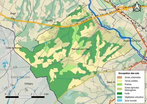 Carte en couleurs présentant l'occupation des sols.