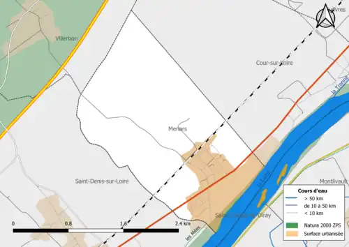 Carte de la zone Natura 2000 de type ZPS localisée dans la commune.