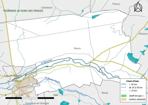 Carte des ZNIEFF de type 1 localisées dans la commune.
