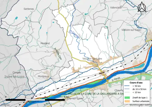 Carte des ZNIEFF de type 1 localisées sur la commune.