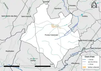 Carte en couleur présentantle réseau hydrographique de la commune